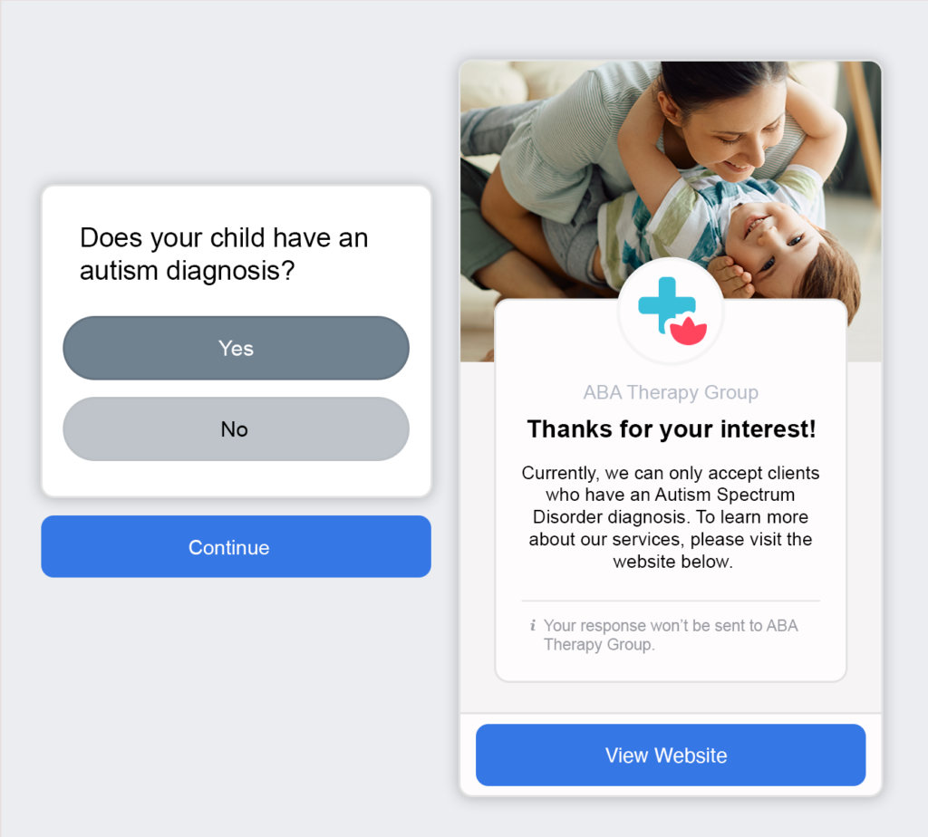 Example of a Meta Instant Form that uses conditional logic to qualify a lead. 